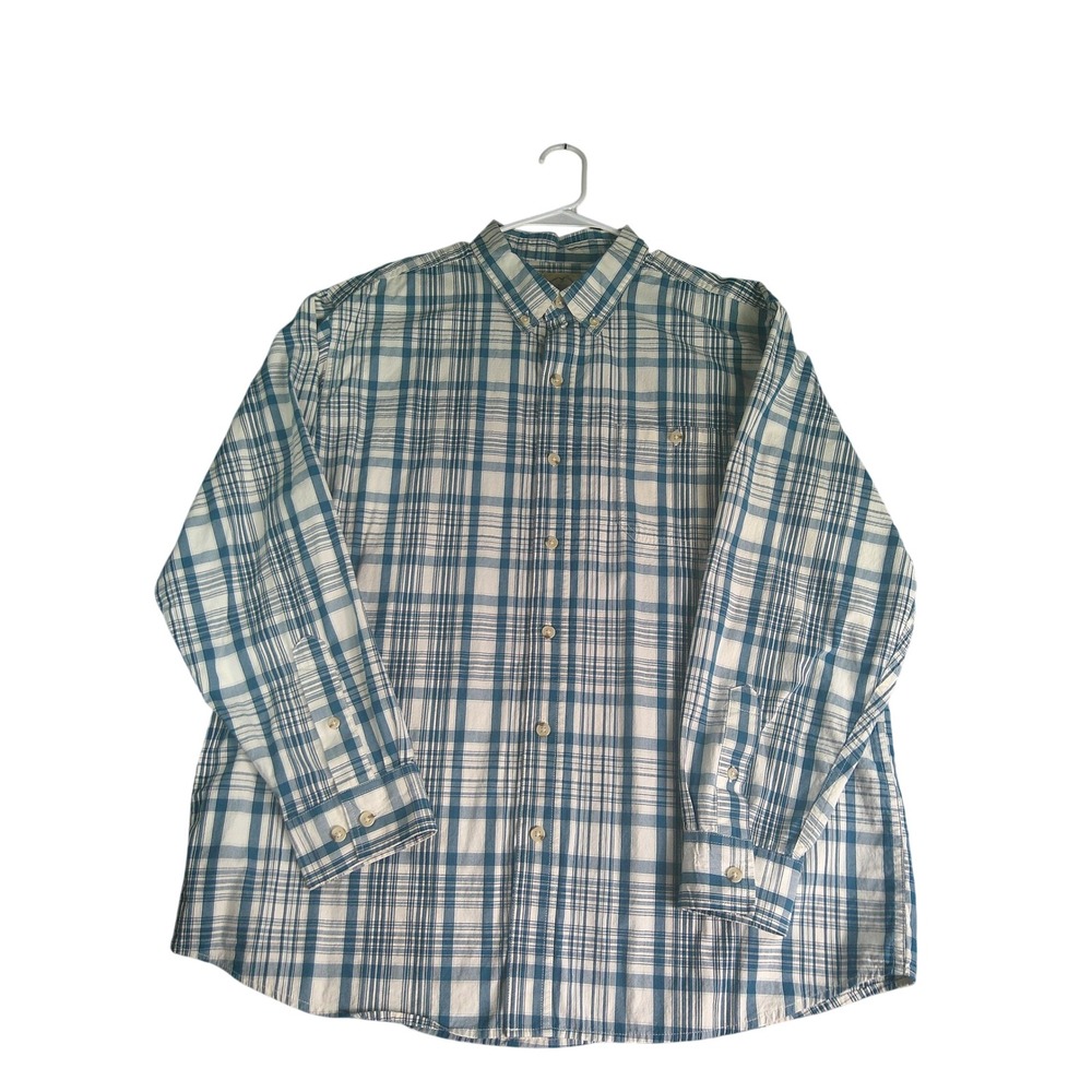 Blue Mountain Mens XL Plaid Button Down Shirt Blue White Long Sleeve Cotton